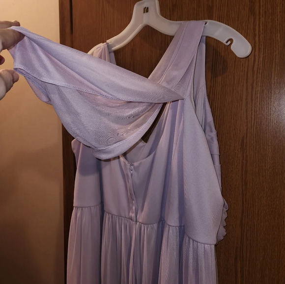 David's Bridal Size 24 Iris/Lavender Long Bridesmaid Dress with Cowl Neck Back - Picture 12 of 16